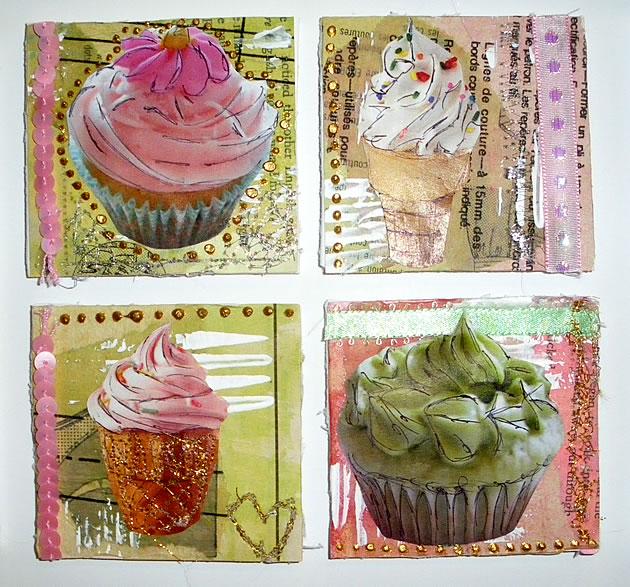 mixed media cupcake artwork